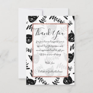 Meow Simple Modern Black White Cats Typography Tack Kort