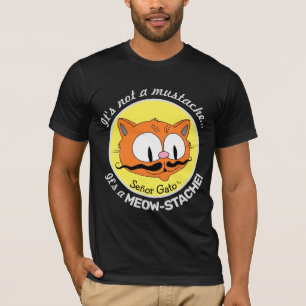 MEOW-STACHE Rolig Tecknad Mustasch Katt T Shirt