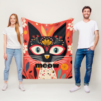 Meow-tastic Boho Retro Mid Century Blommigt Cat Fleecefilt