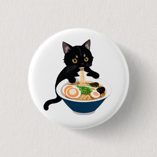 Meow-tastic Ramen Feast: Cute Cat Badge Knapp (Framsida)