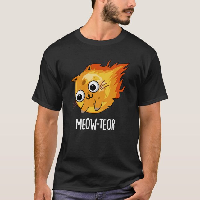 Meow-teor Funny Meteor Pun Mörk BG T Shirt (Framsida)