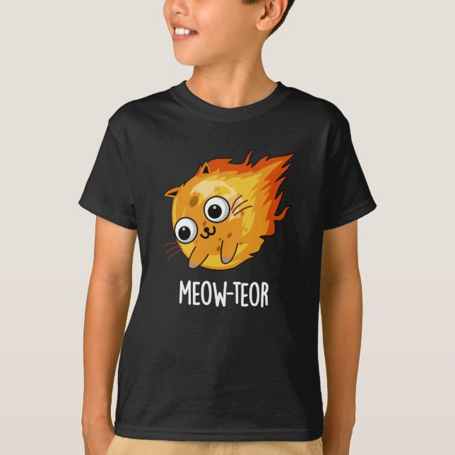 Meow-teor Funny Meteor Pun Mörk BG T Shirt (Framsida)