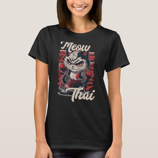 Meow Thai Fighter Cat Muay Thai Boxing Cat 1 T Shirt (Framsida)