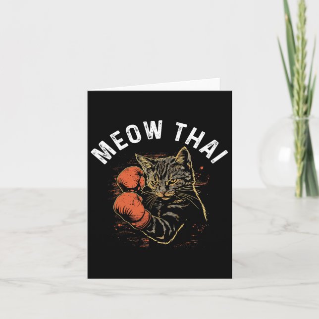 Meow Thai Funny Muay Thai Boxing Cat Martial Arts Kort (Framsida)