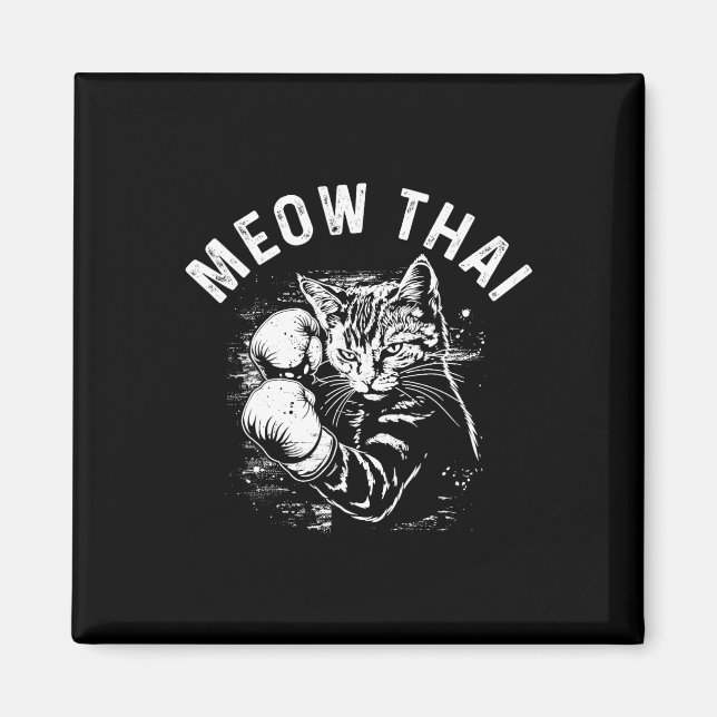 Meow Thai Funny Muay Thai Boxing Cat Martial Arts Magnet (Framsidan)