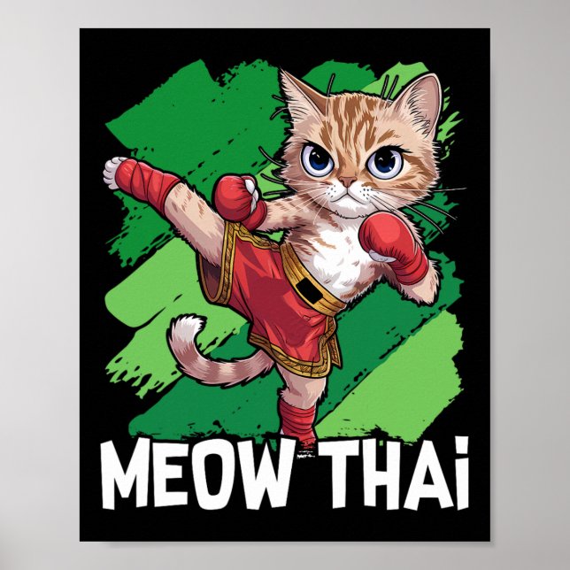 Meow Thai Funny Muay Thai Boxing Cat Martial Arts Poster (Framsidan)