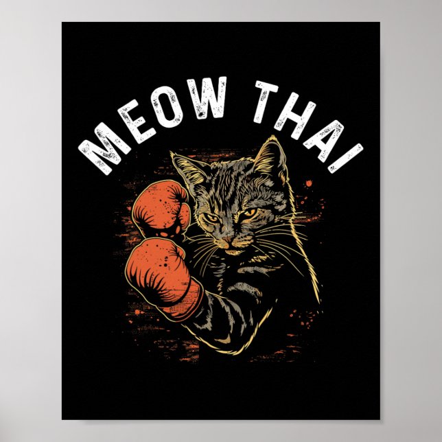 Meow Thai Funny Muay Thai Boxing Cat Martial Arts Poster (Framsidan)