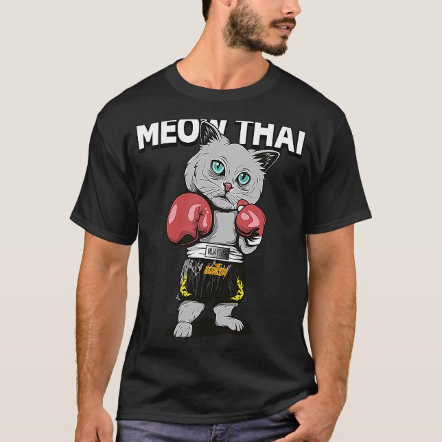 Meow Thai Muay Thai Cat Thai Boxing Fighter Champ T Shirt (Framsida)