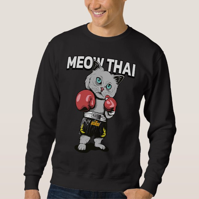 Meow Thai  Muay Thai Katt Thailändsk Boxningskämpe Lång Ärmad Tröja (Framsida)