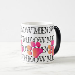 MEOW Typography Rosa Cat Paw Print Pet Roligt Magisk Mugg
