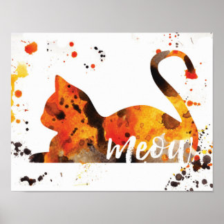 Meow Watercolor - Orange, svart, Gult Poster