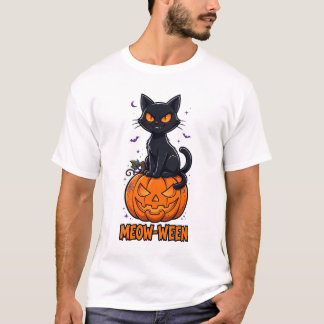Meow-Ween Svart Katt Halloween T Shirt
