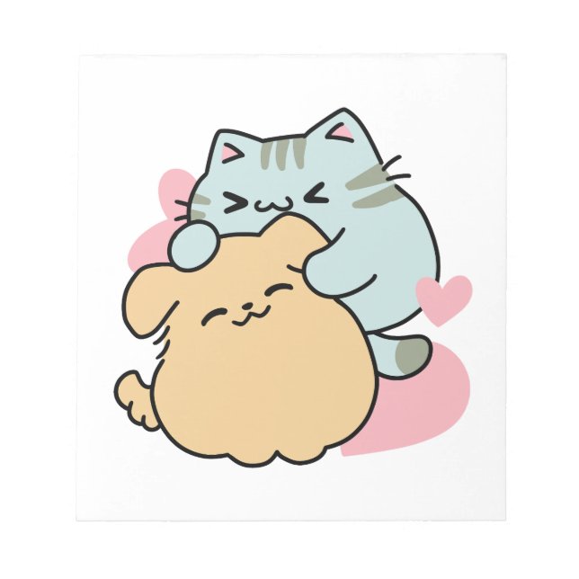Meow & Woof Perfekt tillsammans - Cute Cat och Hun Anteckningsblock (Framsida)