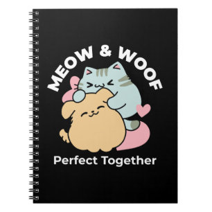 Meow & Woof Perfekt tillsammans - Cute Cat och Hun Anteckningsbok