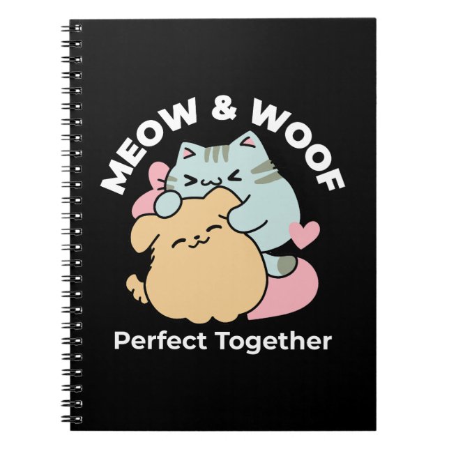 Meow & Woof Perfekt tillsammans - Cute Cat och Hun Anteckningsbok (Framsidan)