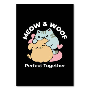 Meow & Woof Perfekt tillsammans - Cute Cat och Hun Bordsnummer