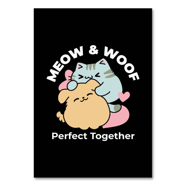 Meow & Woof Perfekt tillsammans - Cute Cat och Hun Bordsnummer (Framsidan)