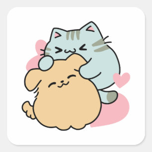 Meow & Woof Perfekt tillsammans - Cute Cat och Hun Fyrkantigt Klistermärke