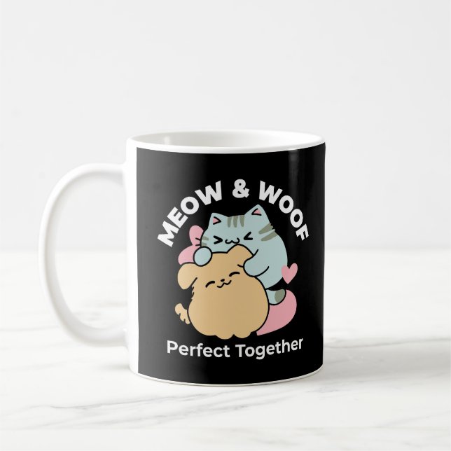 Meow & Woof Perfekt tillsammans - Cute Cat och Hun Kaffemugg (Vänster)