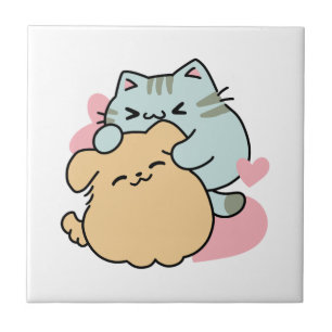 Meow & Woof Perfekt tillsammans - Cute Cat och Hun Kakelplatta
