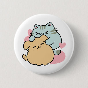 Meow & Woof Perfekt tillsammans - Cute Cat och Hun Knapp