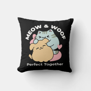 Meow & Woof Perfekt tillsammans - Cute Cat och Hun Kudde