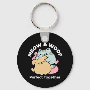 Meow & Woof Perfekt tillsammans - Cute Cat och Hun Nyckelring
