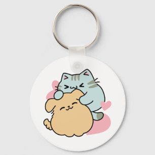 Meow & Woof Perfekt tillsammans - Cute Cat och Hun Nyckelring