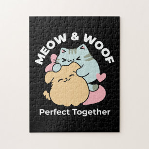 Meow & Woof Perfekt tillsammans - Cute Cat och Hun Pussel