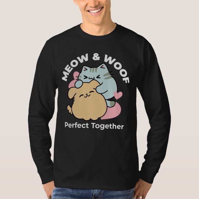 Meow & Woof Perfekt tillsammans - Cute Cat och Hun T Shirt (Framsida)