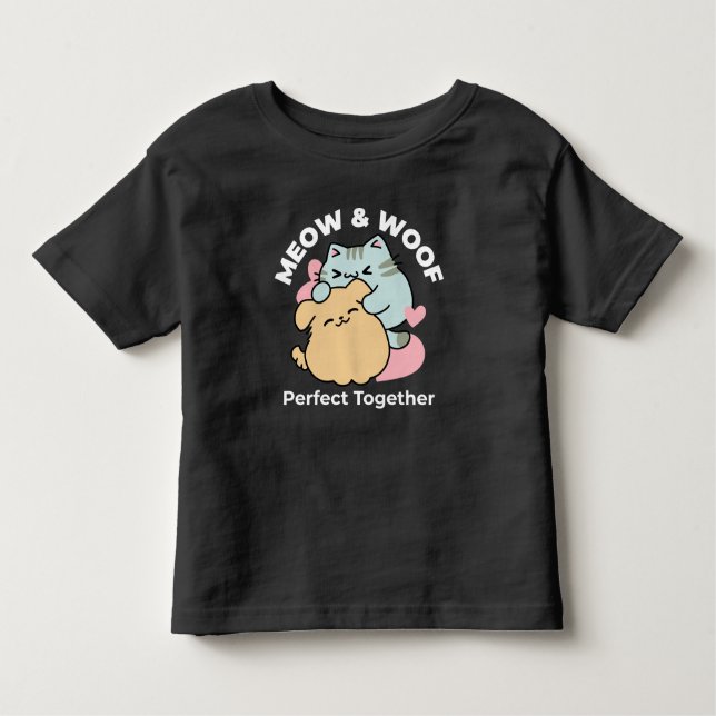 Meow & Woof Perfekt tillsammans - Cute Cat och Hun T Shirt (Framsida)