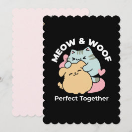 Meow & Woof Perfekt tillsammans - Cute Cat och Hun Tack Kort