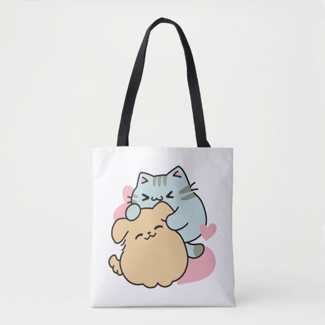 Meow & Woof Perfekt tillsammans - Cute Cat och Hun Tygkasse (Framsida)