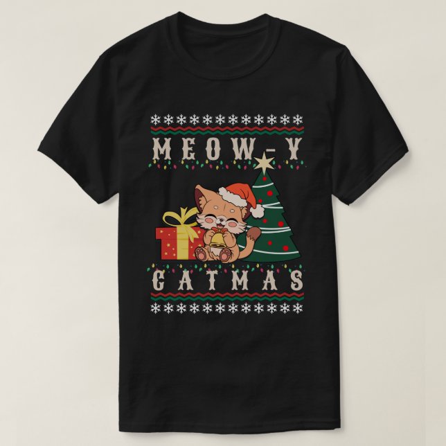 Meow-y Catmas Cat Julgran Julafton Girls Boys F T Shirt (Design framsida)