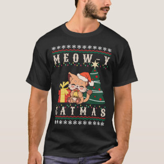 Meow-y Catmas Cat Julgran Julafton Girls Boys F T Shirt
