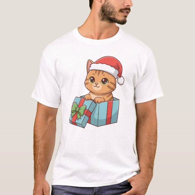 Meow-y Christmas Cute Cat Holiday Hoodie & T-Shirt (Framsida)