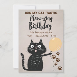 Meow-zing Birthday! Black Cat Går med min kattstas Inbjudningar