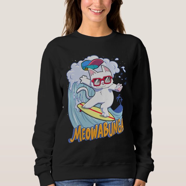 Meowabunga Coola Cat in Glass Cowabunga Surfs Up T Shirt (Framsida)