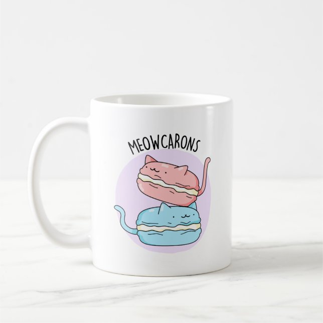 Meowcarons Funny Macaron Pun Kaffemugg (Vänster)