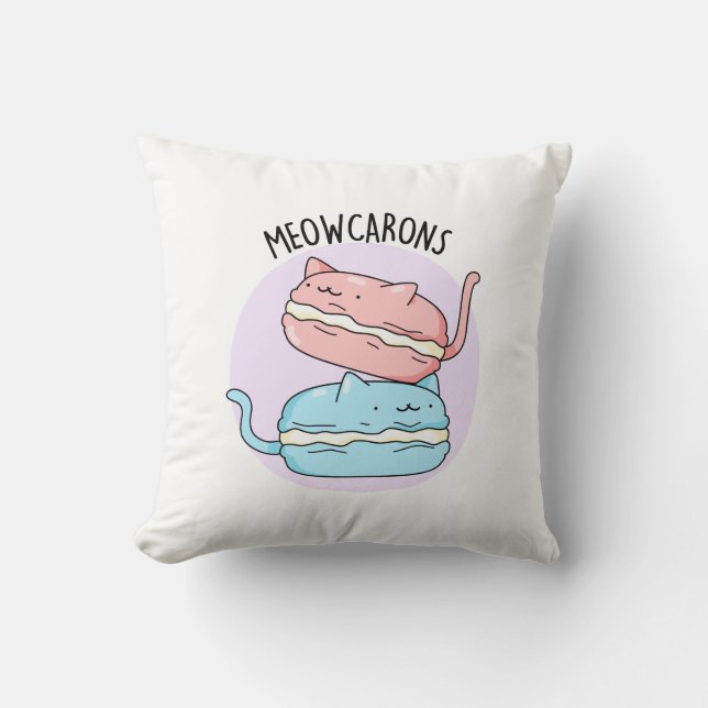 Meowcarons Funny Macaron Pun Kudde (Framsida)
