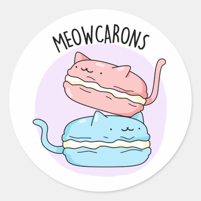 Meowcarons Funny Macaron Pun Runt Klistermärke (Framsida)