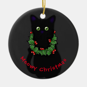 Meowcat jul Red grönt holly wand Julgransprydnad Keramik