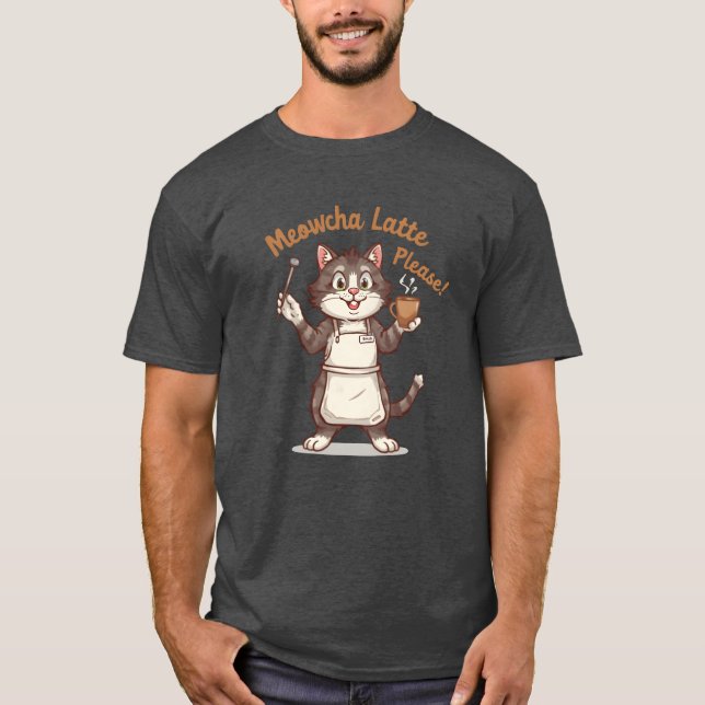 Meowcha Latte Please Hipster Cat Barista Cartoon f T Shirt (Framsida)