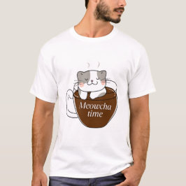 Meowcha Time Cat in Coffee Kopp Design T Shirt