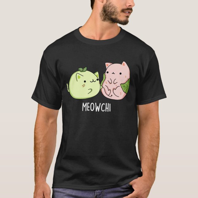 Meowchi Funny Mochi Food Pun Mörk BG T Shirt (Framsida)