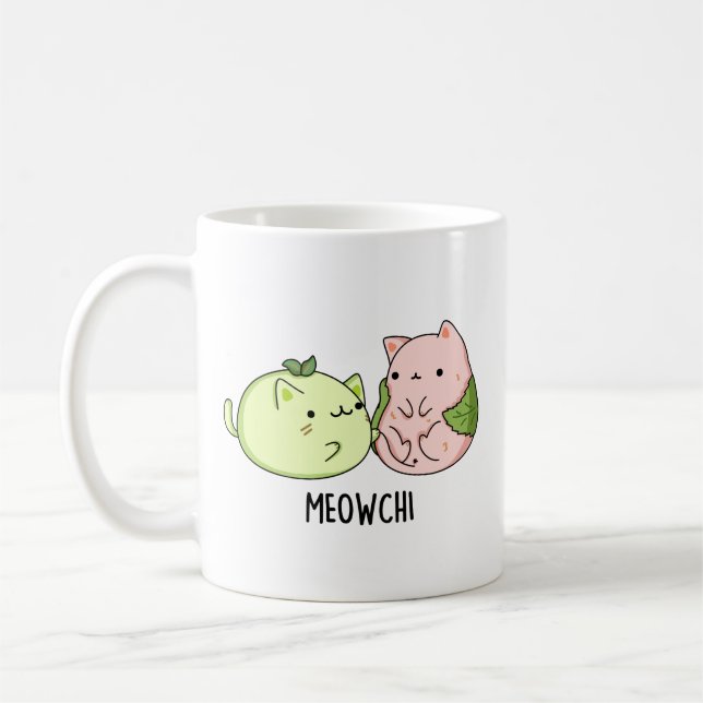Meowchi Funny Mochi Pun Kaffemugg (Vänster)