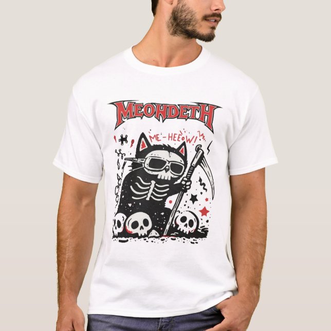 Meowdeth Thrash Cat Doodle Art T Shirt (Framsida)