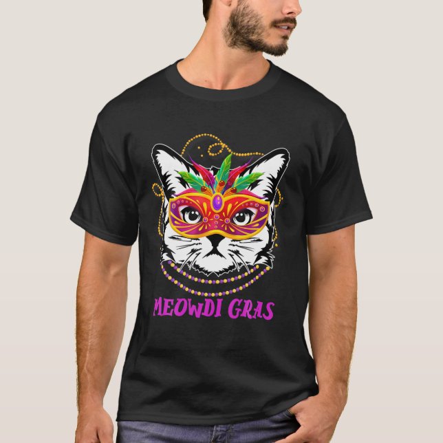 Meowdi Gras Cute Cat Funny Mardi Gras Costume For T Shirt (Framsida)