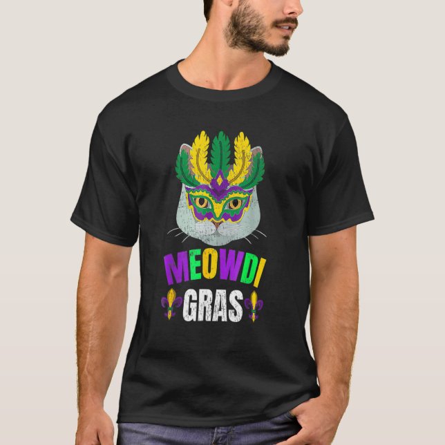 Meowdi Gras Katt Mardi Gras Karneval T Shirt (Framsida)