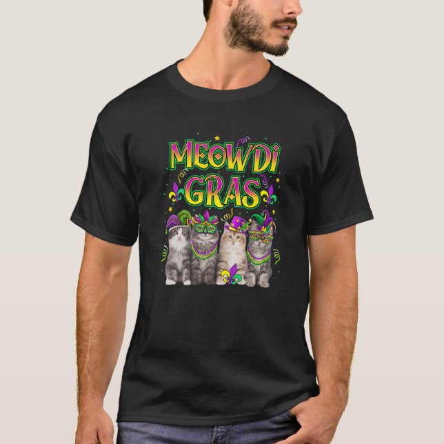 Meowdi Gras Mardi Gras Outfit for Cats Älskare Kit T Shirt (Framsida)